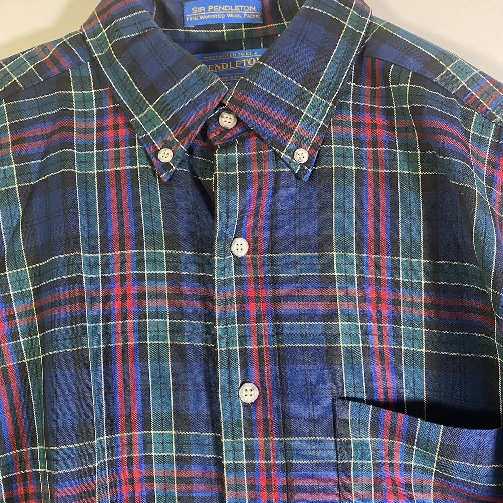 Vtg Pendleton 100% Virgin Wool Shirt Blue Red Plaid Shirt Size Large USA Made